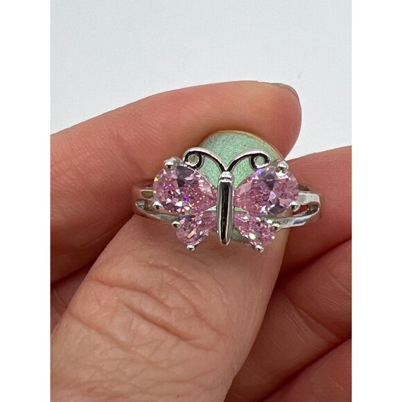 Sparkling Pink Butterfly Cubic Zirconia Ring Size 8 Sterling Silver - Picture 4 of 7